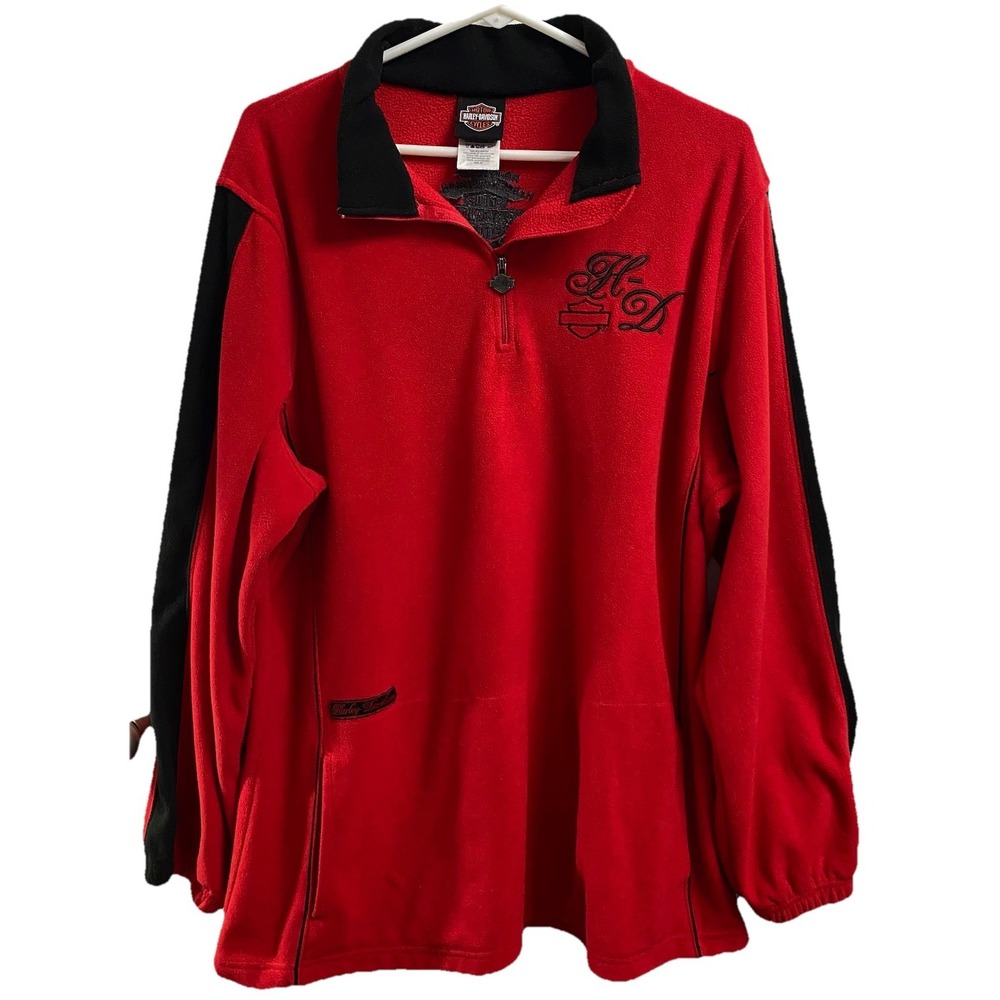 Harley Davidson Roughrider Mandan North Dakota Red 1/4 Zip Fleece Jacket Sz.2X